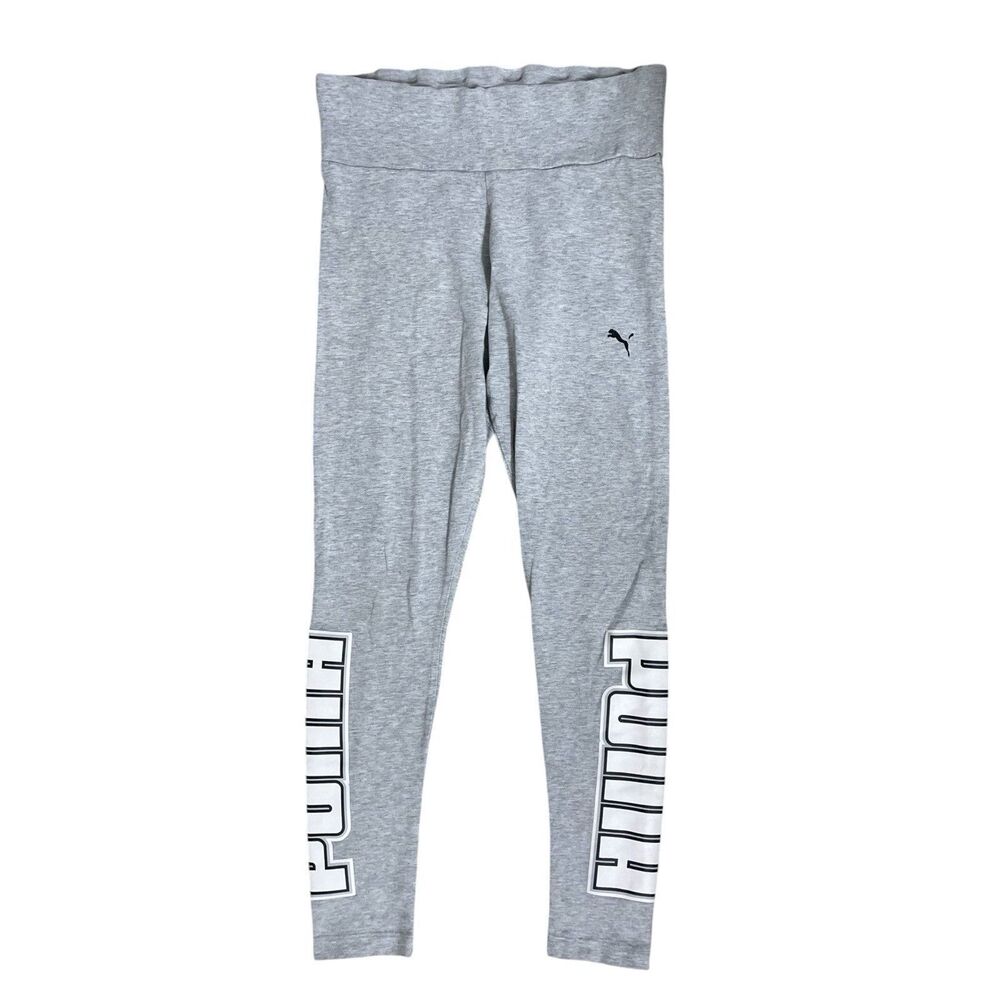 Puma Women’s Gray Logo Leggings Size S Stretch Athletic Yoga Pants